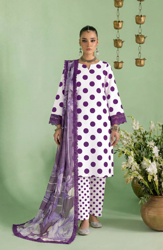 A Dots by Aalaya Printed Lawn Unstitched 3 Piece Suit - D-03 - ALY26DTS - Purple - Summer Collection