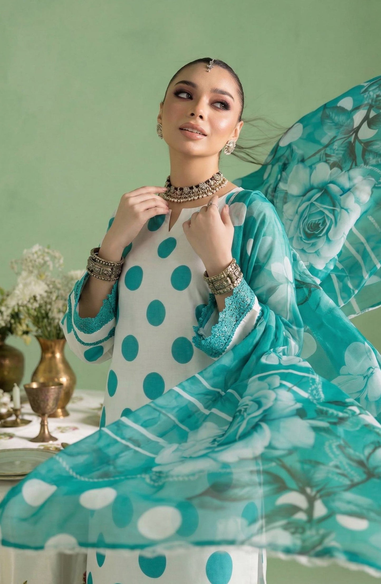 A Dots by Aalaya Printed Lawn Unstitched 3 Piece Suit - D-02 - ALY26DTS - Ferozi - Summer Collection