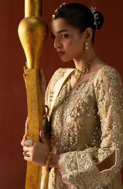 AJR Signature Embroidered Organza Unstitched 3 Piece Suit - 01 Mahtaab - AJR26WED - Golden - Wedding Collection