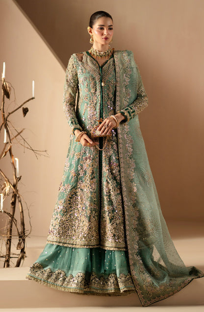 AJR Signature Embroidered Organza Unstitched 3 Piece Suit - 02 Rumi - AJR26WED - Sea Green - Wedding Collection