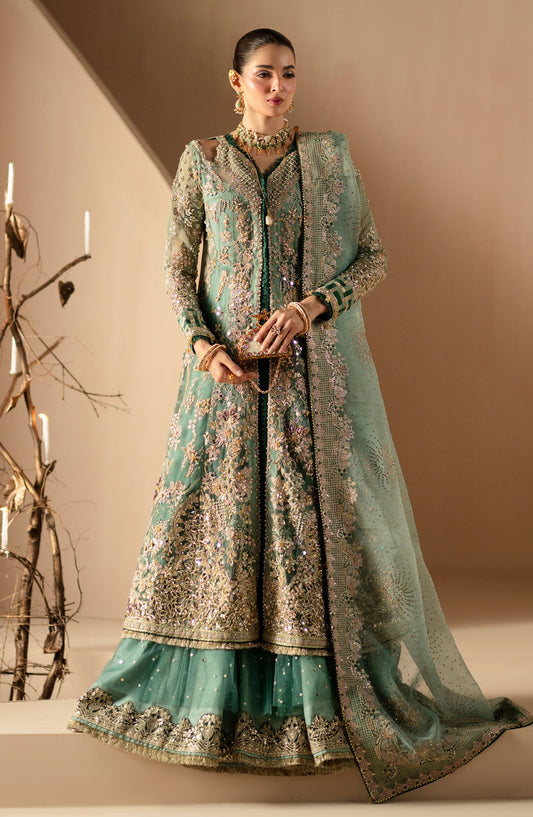 AJR Signature Embroidered Organza Unstitched 3 Piece Suit - 02 Rumi - AJR26WED - Sea Green - Wedding Collection