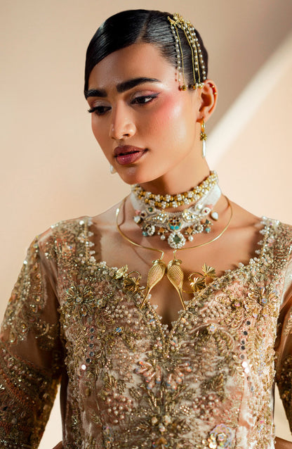AJR Signature Embroidered Organza Unstitched 3 Piece Suit - 03 Rang-o-Noor - AJR26WED - Peach - Wedding Collection