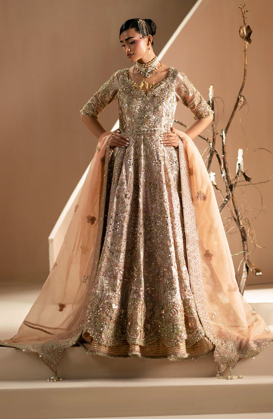 AJR Signature Embroidered Organza Unstitched 3 Piece Suit - 03 Rang-o-Noor - AJR26WED - Peach - Wedding Collection