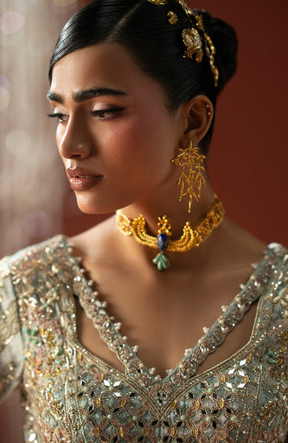 AJR Signature Embroidered Organza Unstitched 3 Piece Suit - 04 Nazm - AJR26WED - Blue - Wedding Collection