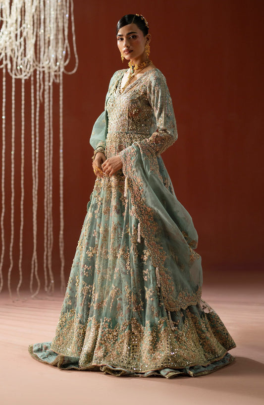 AJR Signature Embroidered Organza Unstitched 3 Piece Suit - 04 Nazm - AJR26WED - Blue - Wedding Collection