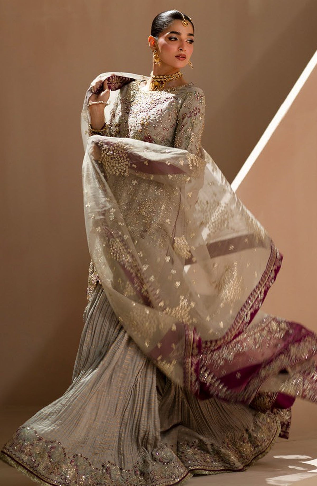 AJR Signature Embroidered Organza Unstitched 3 Piece Suit - 05 Mehr - AJR26WED - Grey - Wedding Collection