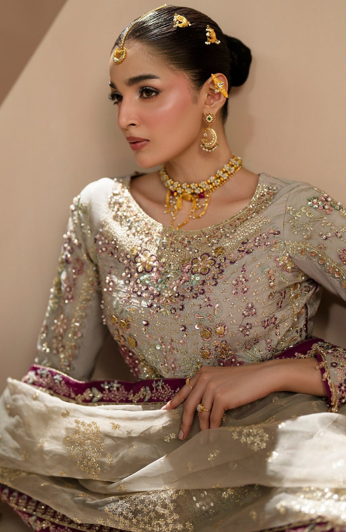 AJR Signature Embroidered Organza Unstitched 3 Piece Suit - 05 Mehr - AJR26WED - Grey - Wedding Collection