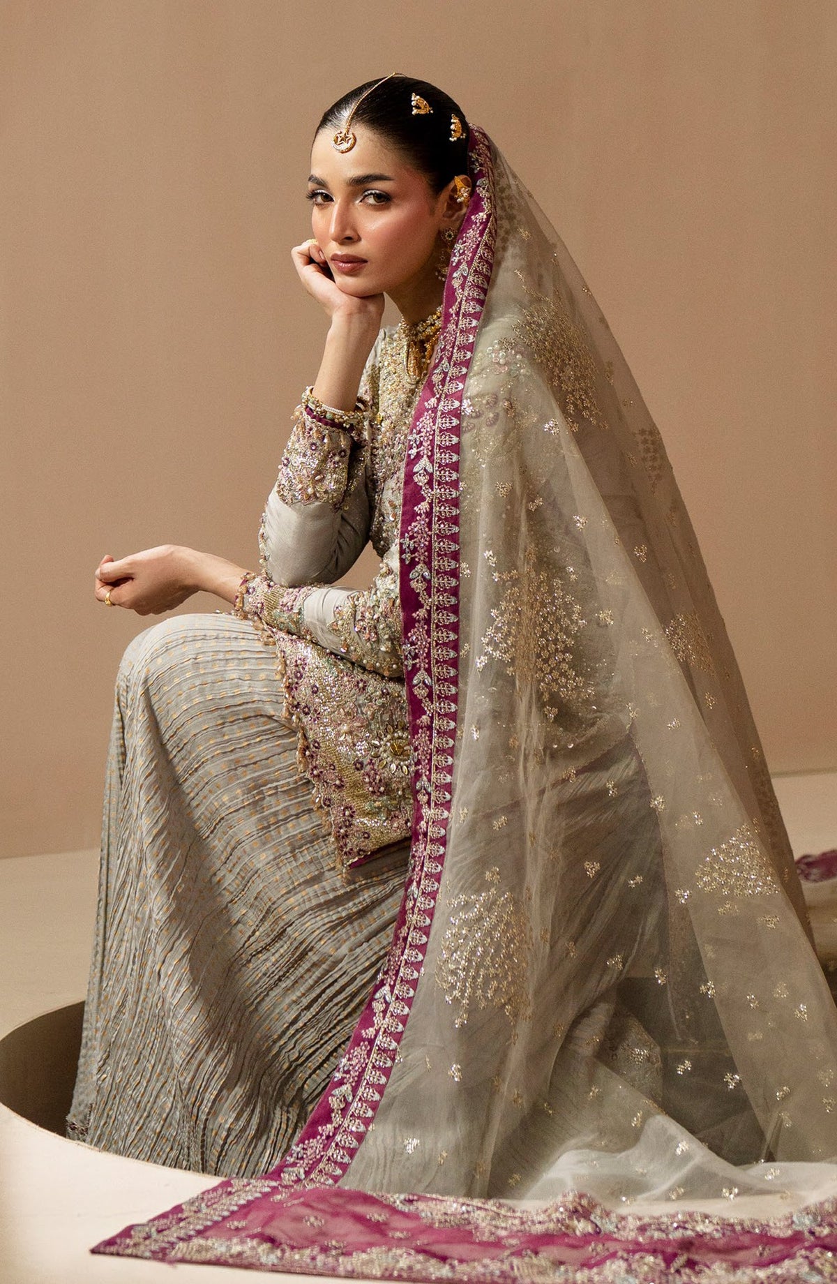 AJR Signature Embroidered Organza Unstitched 3 Piece Suit - 05 Mehr - AJR26WED - Grey - Wedding Collection