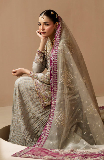 AJR Signature Embroidered Organza Unstitched 3 Piece Suit - 05 Mehr - AJR26WED - Grey - Wedding Collection