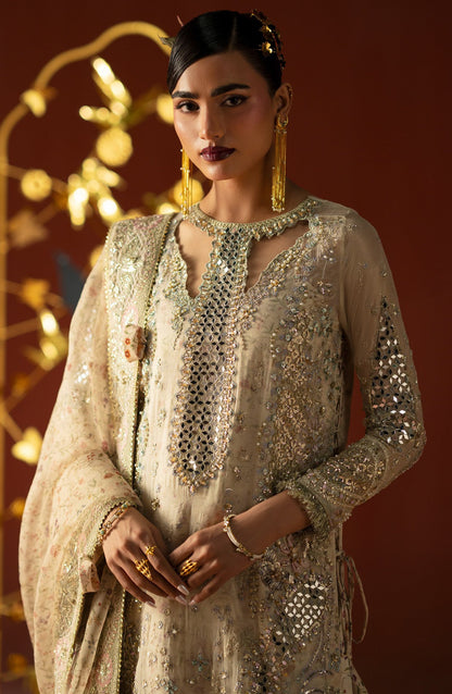 AJR Signature Embroidered Organza Unstitched 3 Piece Suit - 06 Husn-e-Mah - AJR26WED - Skin - Wedding Collection