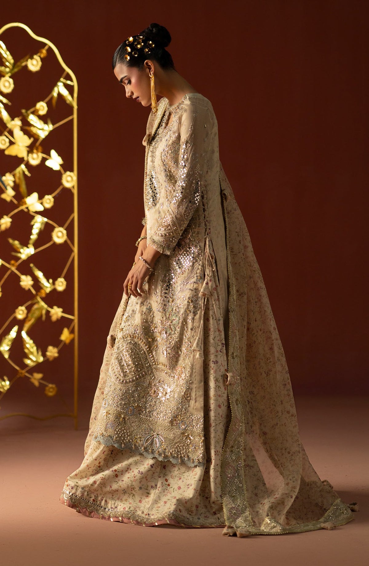 AJR Signature Embroidered Organza Unstitched 3 Piece Suit - 06 Husn-e-Mah - AJR26WED - Skin - Wedding Collection