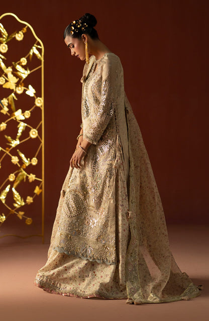 AJR Signature Embroidered Organza Unstitched 3 Piece Suit - 06 Husn-e-Mah - AJR26WED - Skin - Wedding Collection