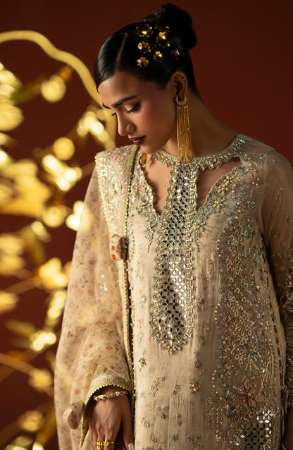 AJR Signature Embroidered Organza Unstitched 3 Piece Suit - 06 Husn-e-Mah - AJR26WED - Skin - Wedding Collection