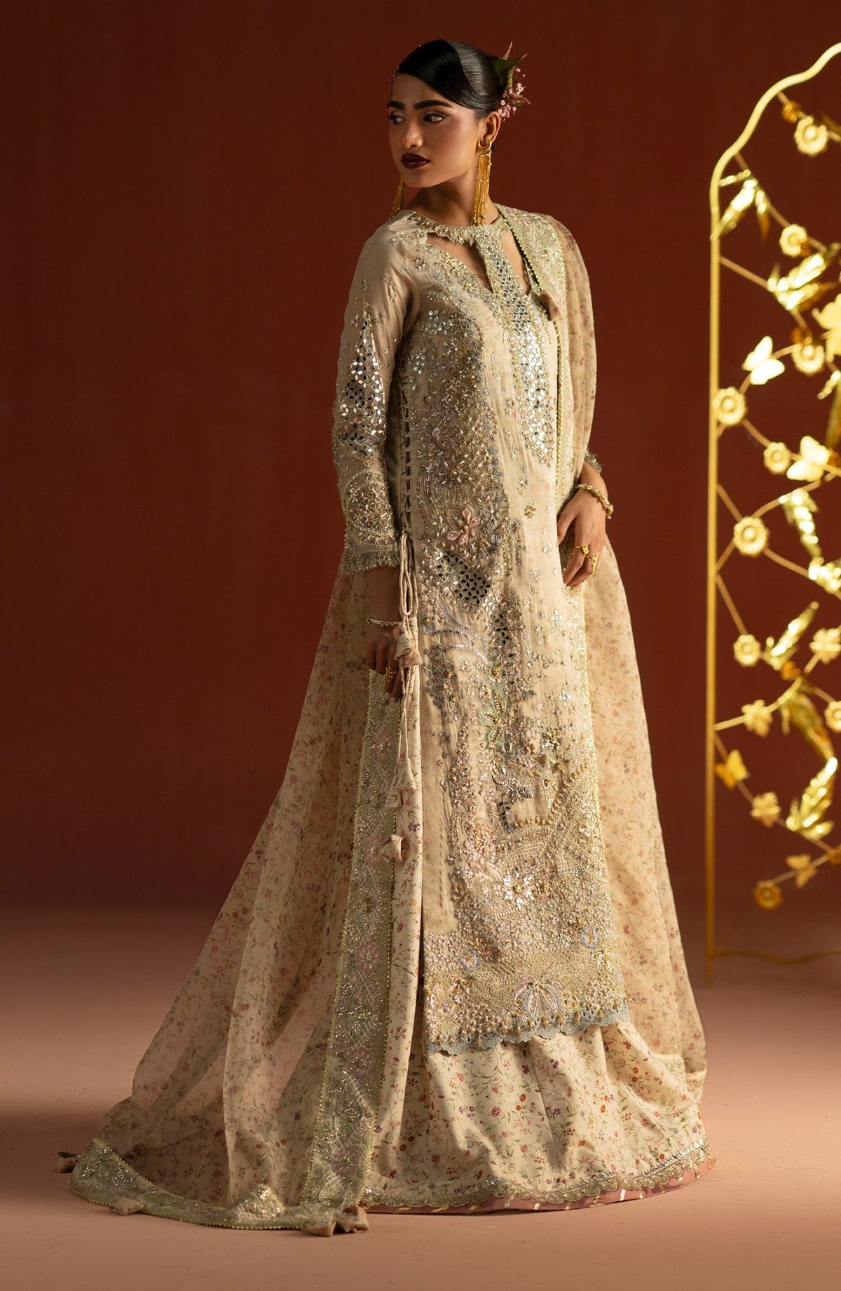 AJR Signature Embroidered Organza Unstitched 3 Piece Suit - 06 Husn-e-Mah - AJR26WED - Skin - Wedding Collection