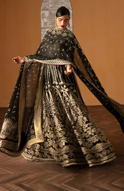 AJR Signature Embroidered Organza Unstitched 3 Piece Suit - 08 Azal - AJR26WED - Black - Wedding Collection