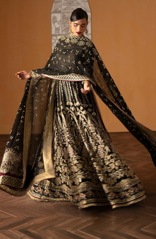 AJR Signature Embroidered Organza Unstitched 3 Piece Suit - 08 Azal - AJR26WED - Black - Wedding Collection