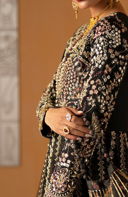 AJR Signature Embroidered Organza Unstitched 3 Piece Suit - 08 Azal - AJR26WED - Black - Wedding Collection