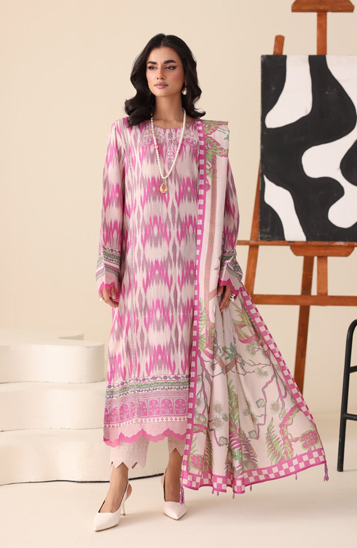 Aafreen by Riaz Arts Printed & Embroidered Karandi Unstitched 3 Piece Suit - AF-251 - RA25AKR - Pink - Winter Collection