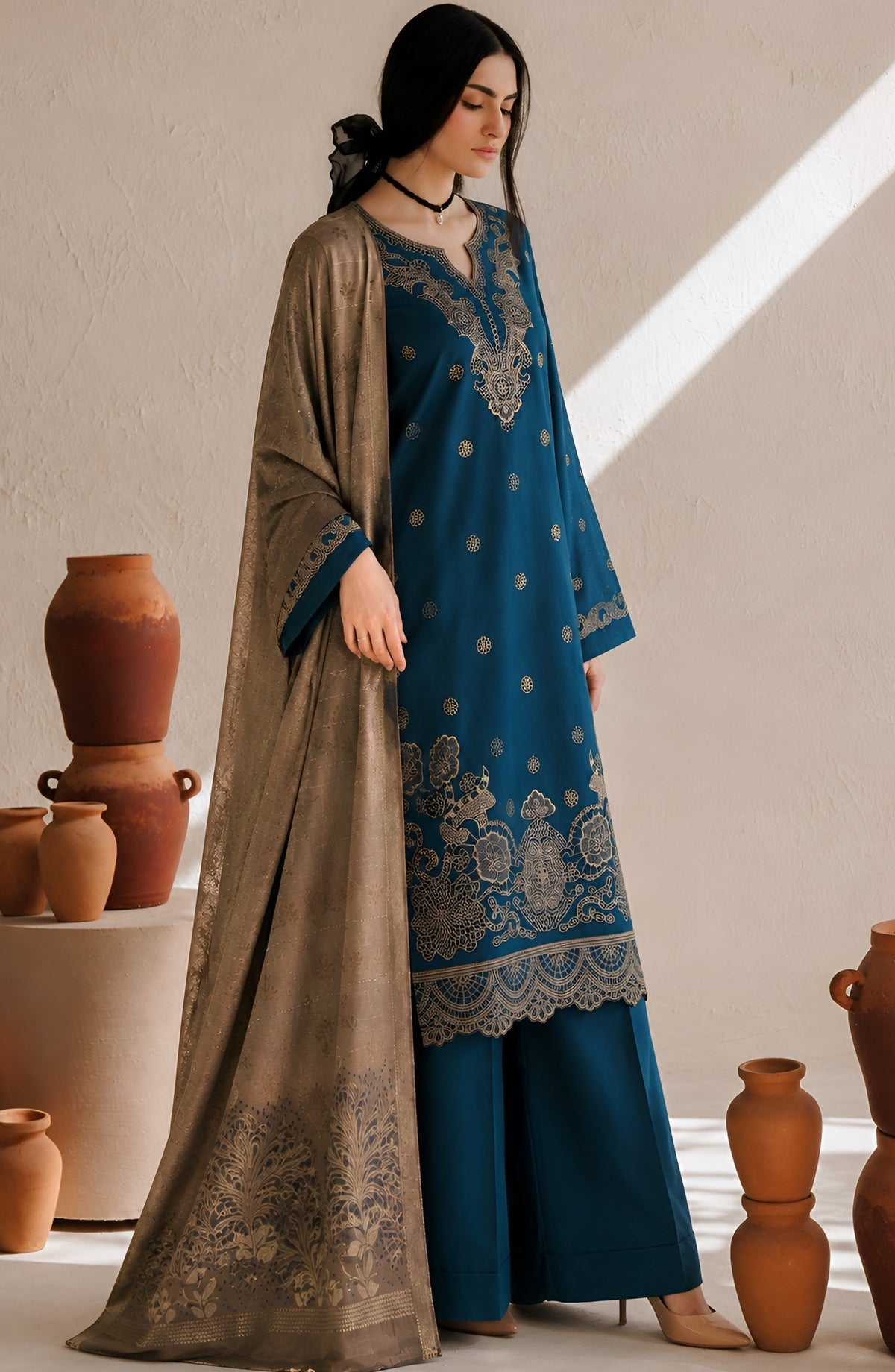 Afreen by Amna Khadija Embroidered Chamki Unstitched 3 Piece Suit - D-03 - AM26FRN - Blue - Winter Collection