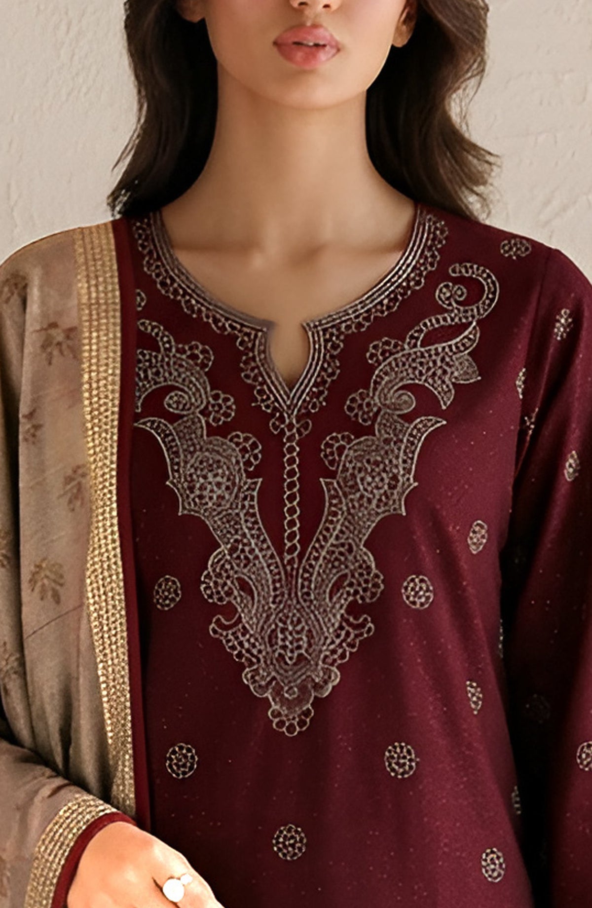Afreen by Amna Khadija Embroidered Chamki Unstitched 3 Piece Suit - D-06 - AM26FRN - Maroon - Winter Collection