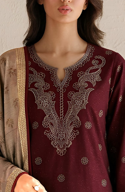 Afreen by Amna Khadija Embroidered Chamki Unstitched 3 Piece Suit - D-06 - AM26FRN - Maroon - Winter Collection