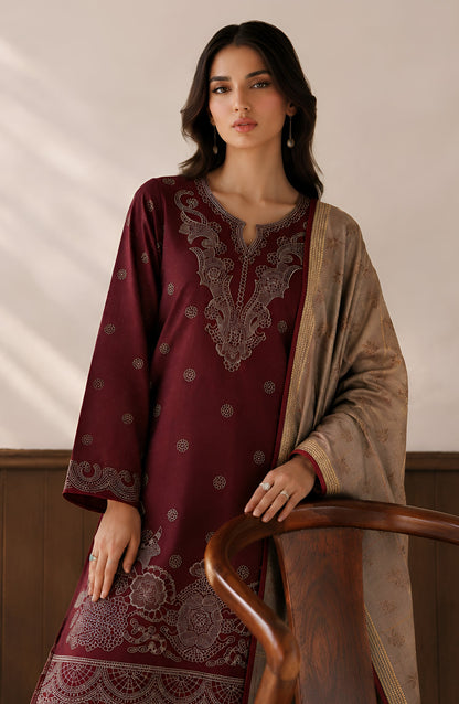 Afreen by Amna Khadija Embroidered Chamki Unstitched 3 Piece Suit - D-06 - AM26FRN - Maroon - Winter Collection