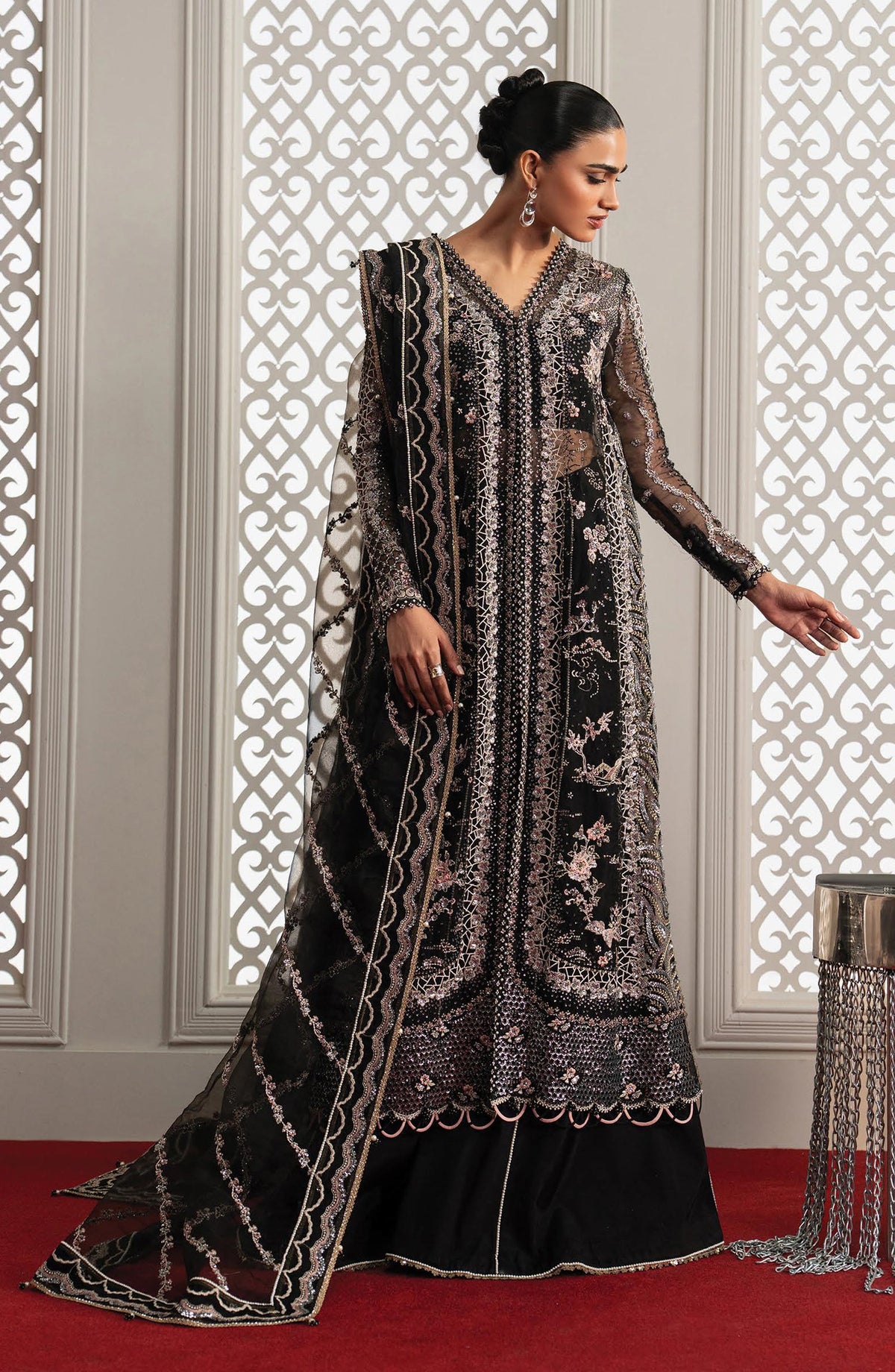 Afrozeh Aure Embroidered Organza Unstitched 3 Piece Suit - 02 Magnifique - AF26AUR - Black - Formals Collection