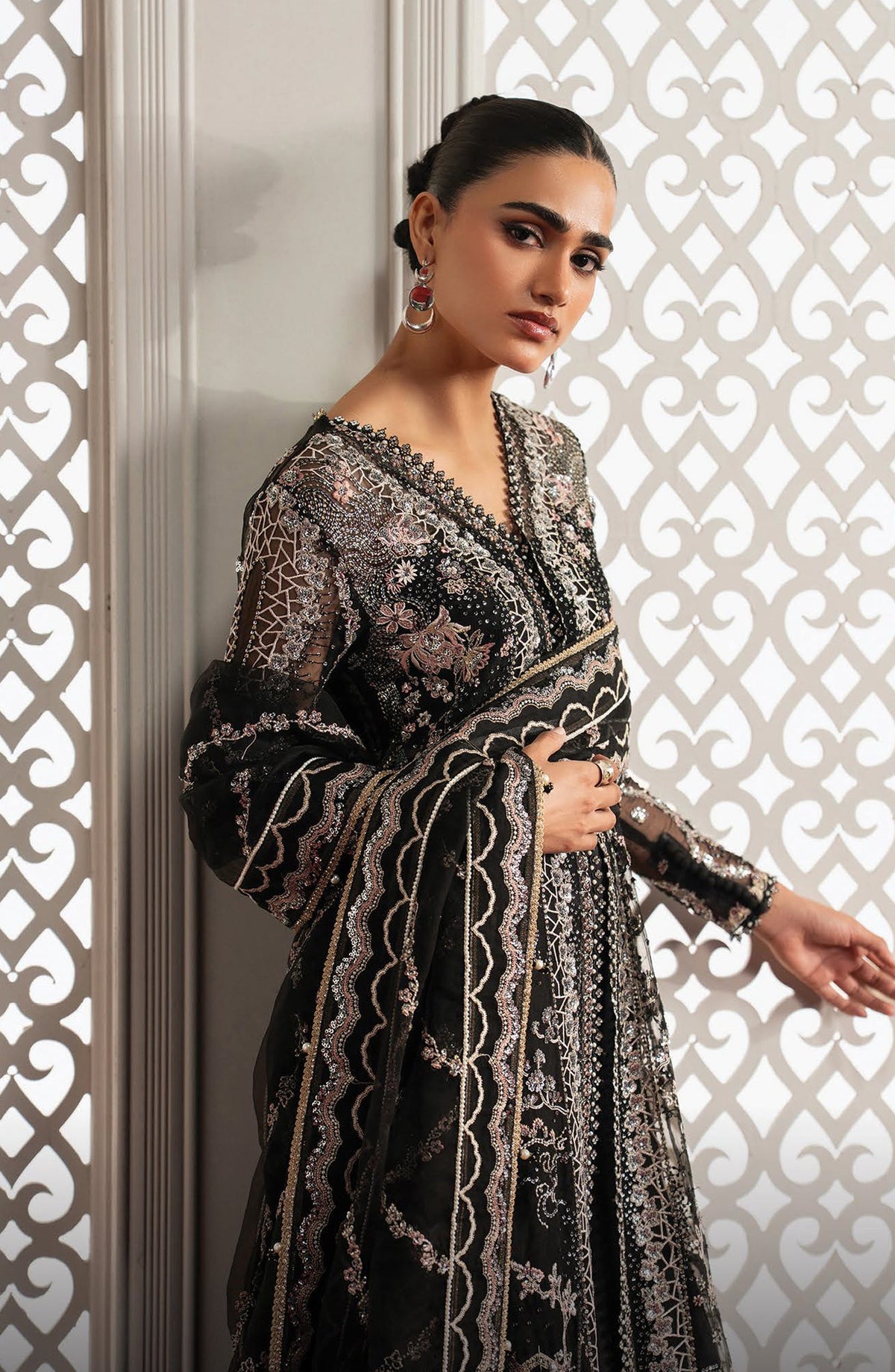 Afrozeh Aure Embroidered Organza Unstitched 3 Piece Suit - 02 Magnifique - AF26AUR - Black - Formals Collection