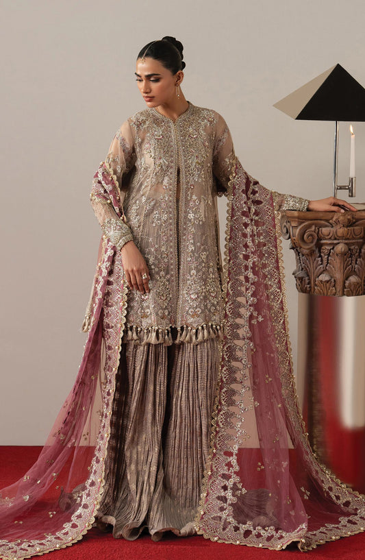 Afrozeh Aure Embroidered Organza Unstitched 3 Piece Suit - 09 Gilded Grace - AF26AUR - Purple - Formals Collection