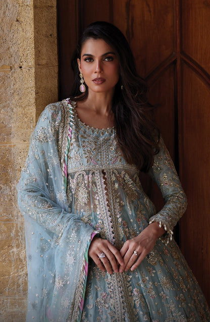 Afrozeh Dastan Goi Embroidered Poly Net Unstitched 3 Piece Suit - 10 Lafz - AF26DST - Blue - Festive Collection