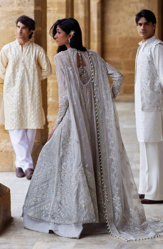 Afrozeh Dastan Goi Embroidered Organza Unstitched 3 Piece Suit - 07 Qissa - AF26DST - Silver - Festive Collection