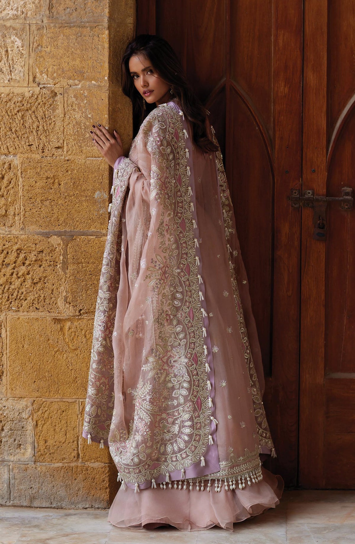 Afrozeh Dastan Goi Embroidered Organza Unstitched 3 Piece Suit - 03 Dastaan-e-Noor - AF26DST - Pink - Festive Collection