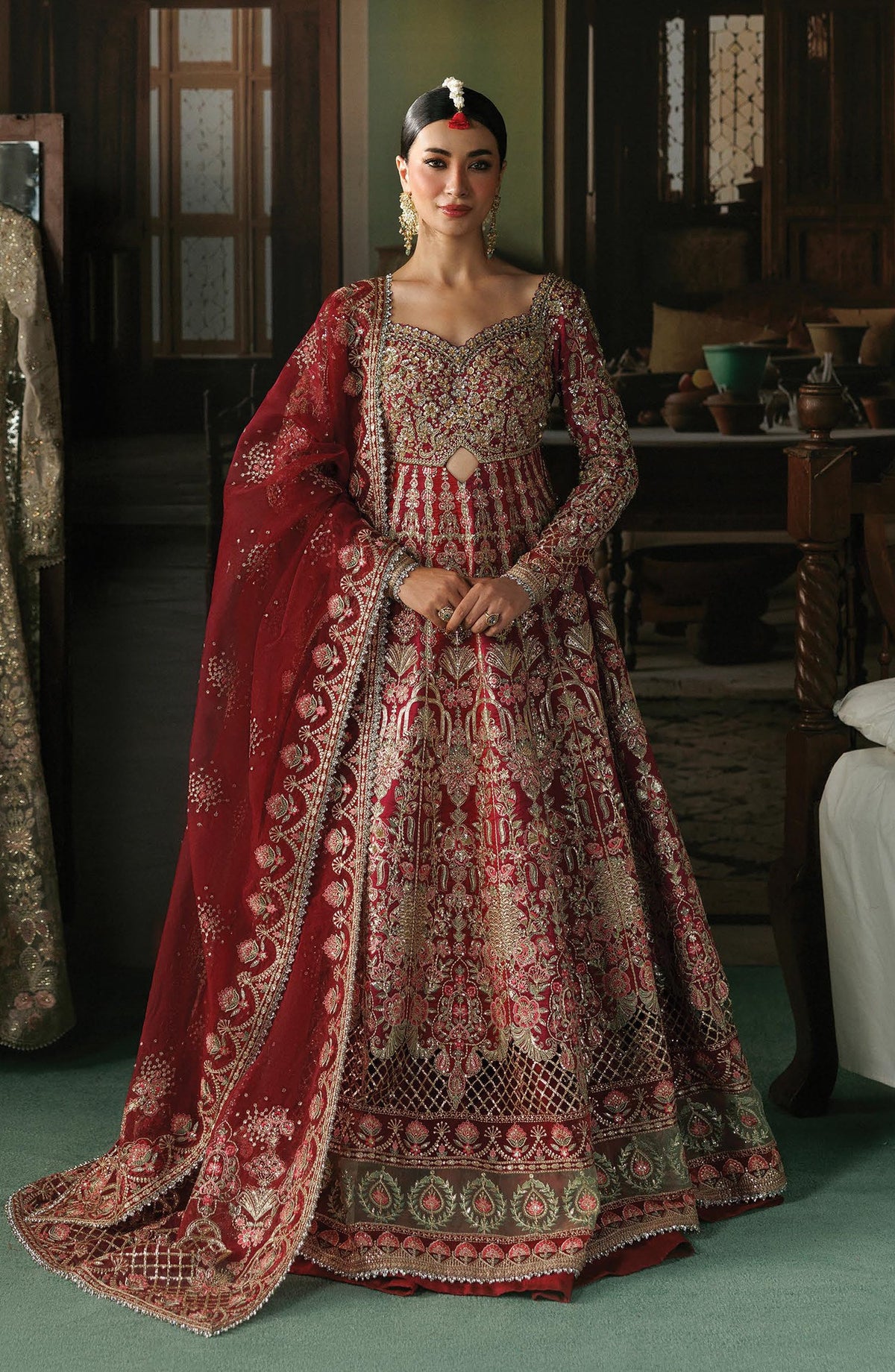Afrozeh Shehnai Embroidered Raw Silk Unstitched 3 Piece Suit - 10 Virsa - AFS26SHN - Red - Formal Collection