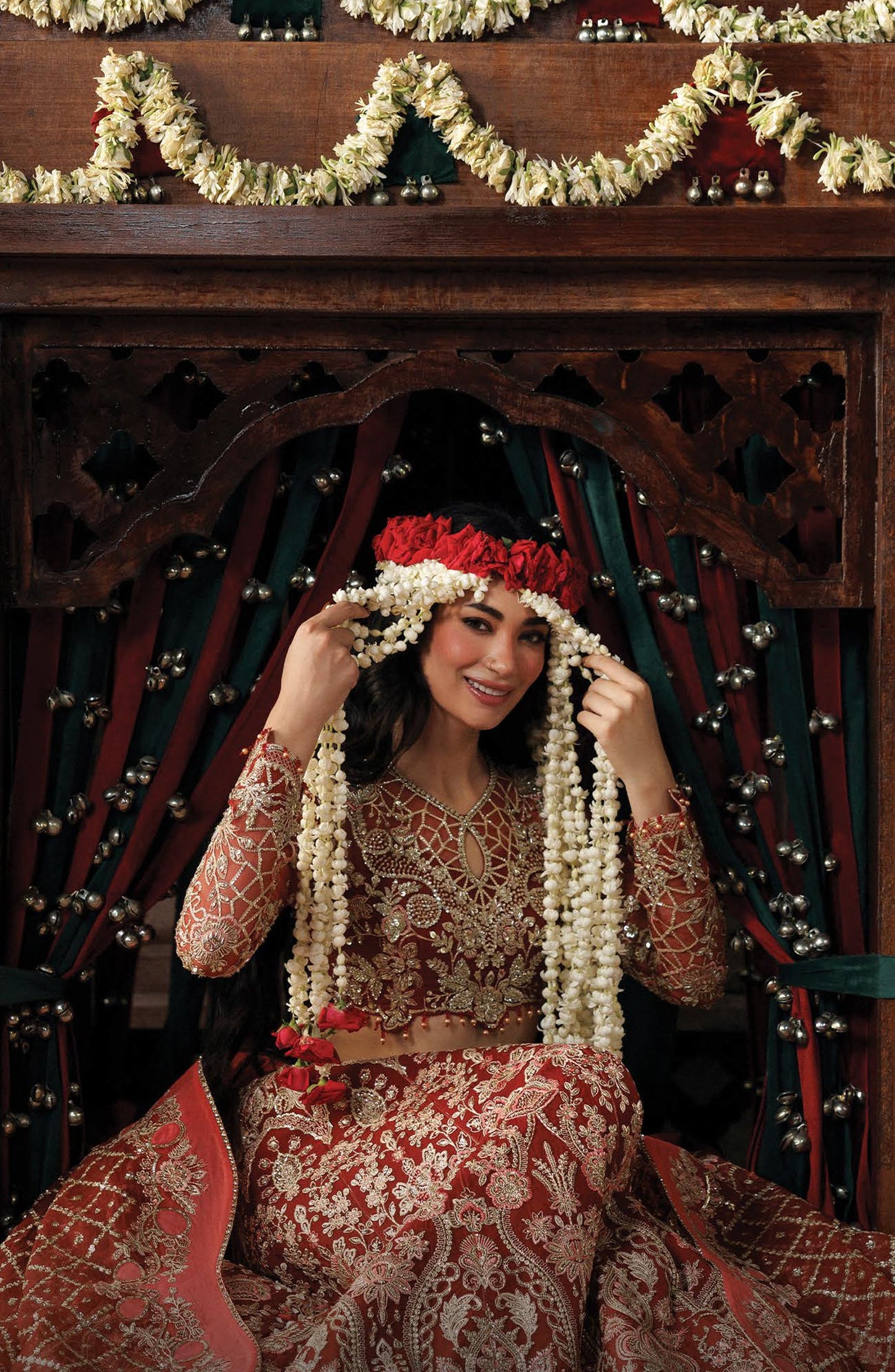Afrozeh Shehnai Embroidered Organza Unstitched 3 Piece Suit - 07 Rukhsan - AFS26SHN - Red - Formal Collection