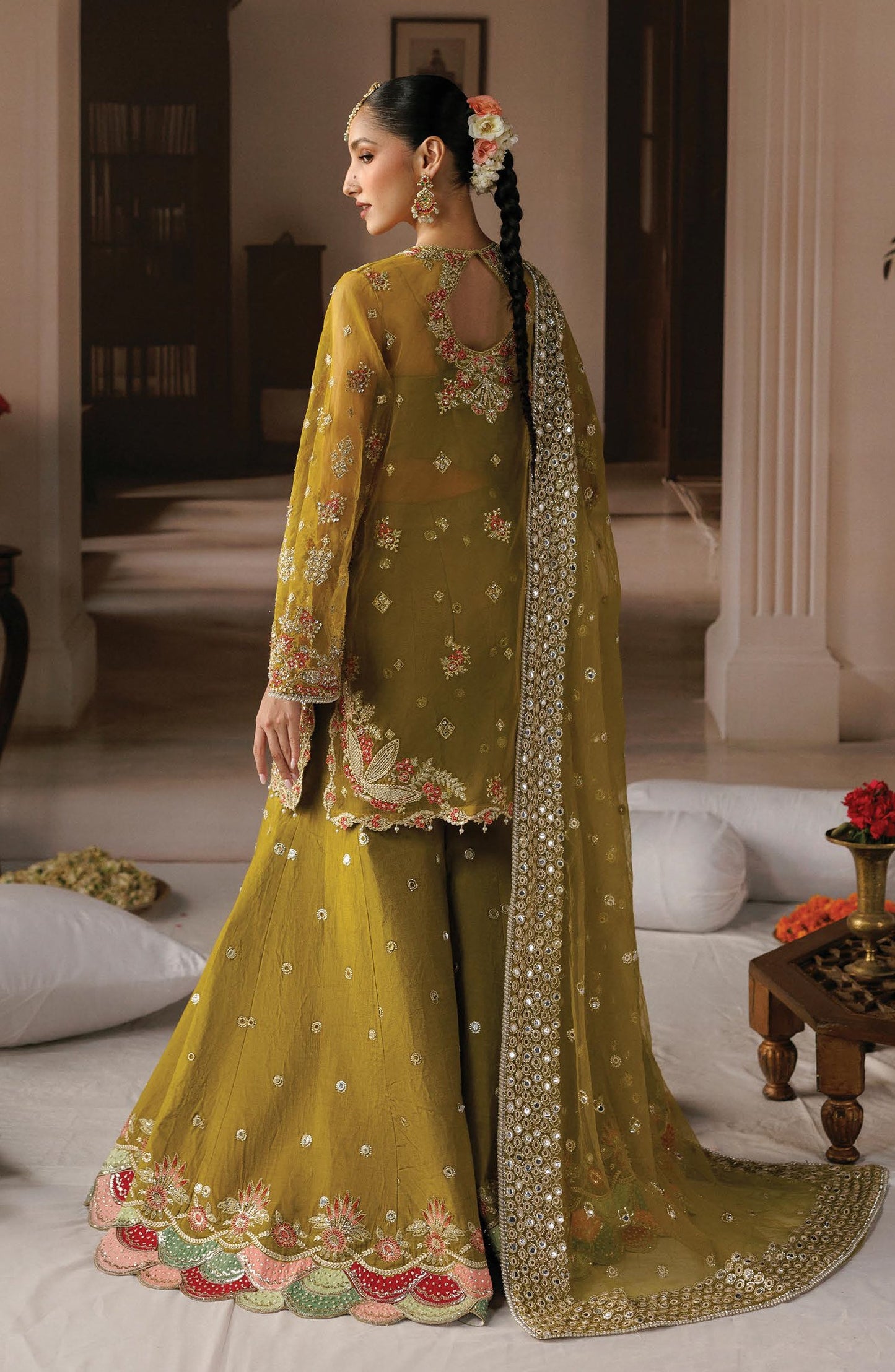 Afrozeh Shehnai Embroidered Organza Unstitched 3 Piece Suit - 02 Zarminay - AFS26SHN - Dhani - Formal Collection