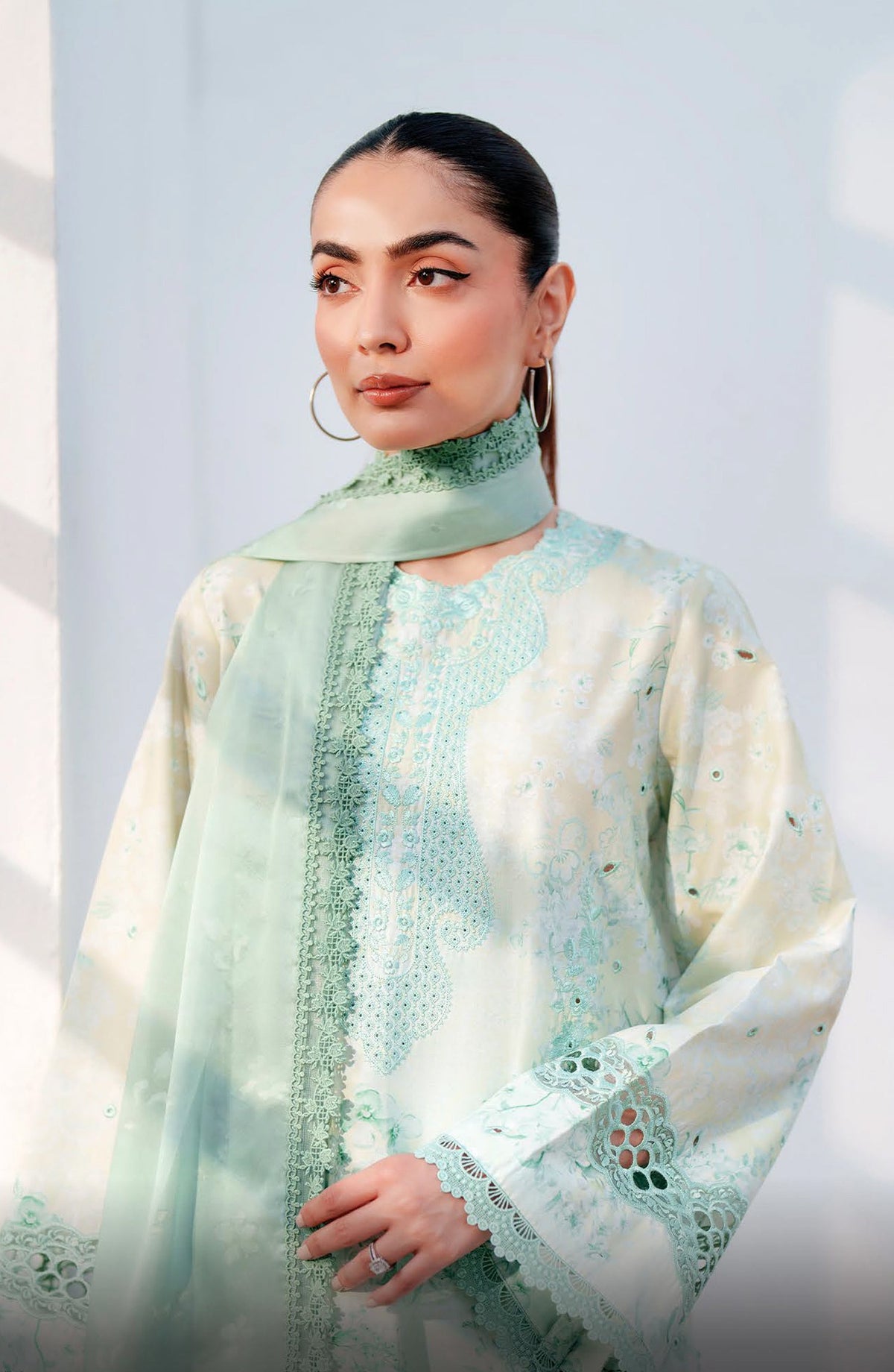 Afrozeh Sunspell Embroidered Lawn Unstitched 3 Piece Suit - Auryn - AF26SNS - Sea Green - Summer Collection