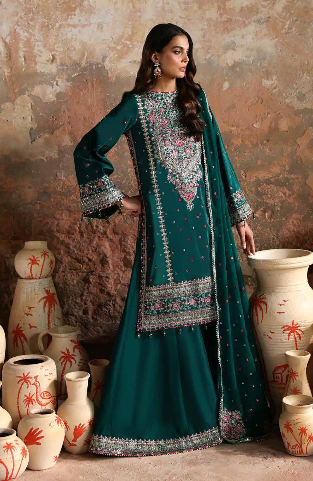 Afsana-e-Silk by Emaan Adeel Embroidered Raw Silk Unstitched 3 Piece Suit - ZEHNASEEB - ED25AFS - Green - Luxury Collection