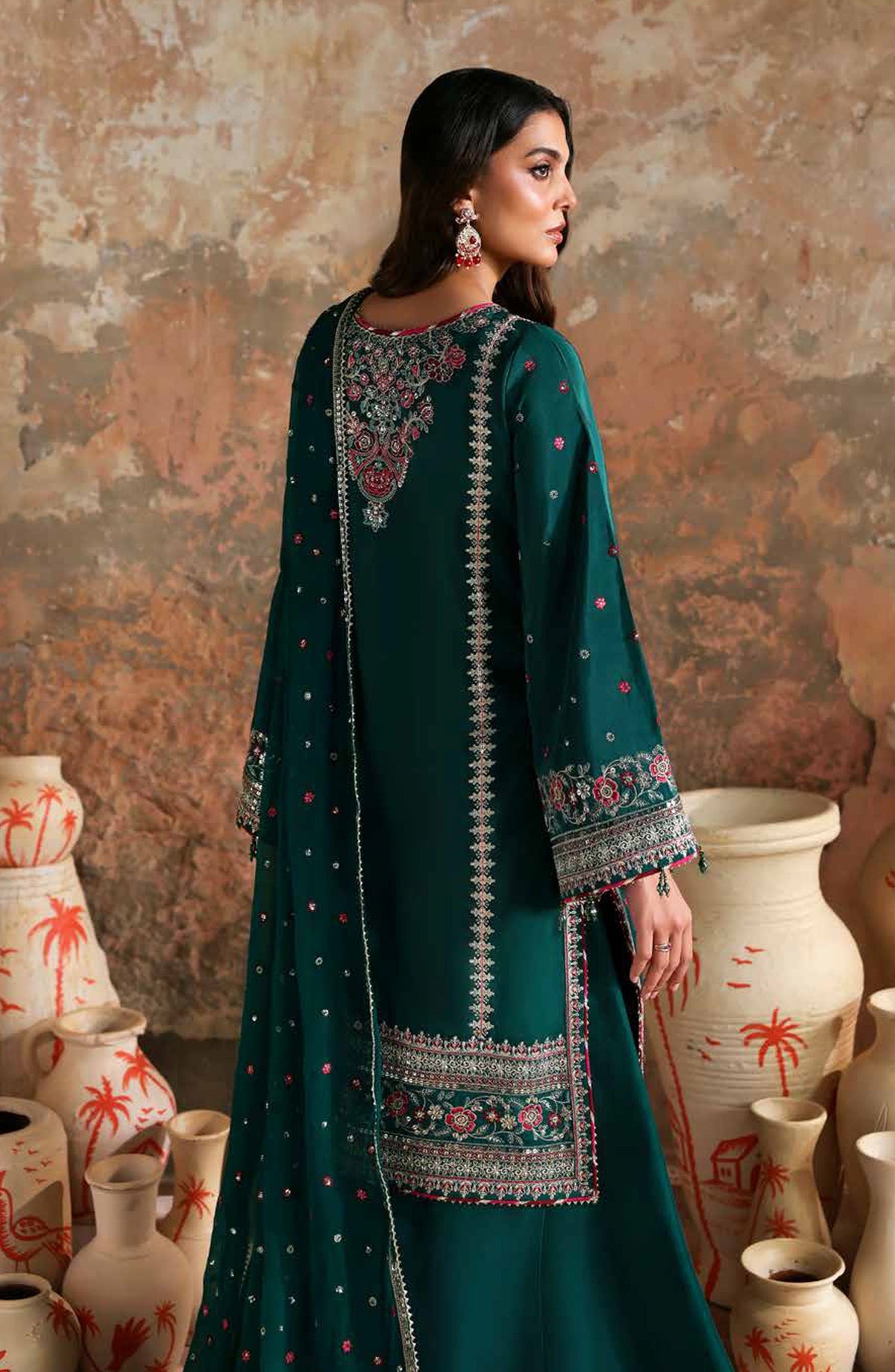 Afsana-e-Silk by Emaan Adeel Embroidered Raw Silk Unstitched 3 Piece Suit - ZEHNASEEB - ED25AFS - Green - Luxury Collection