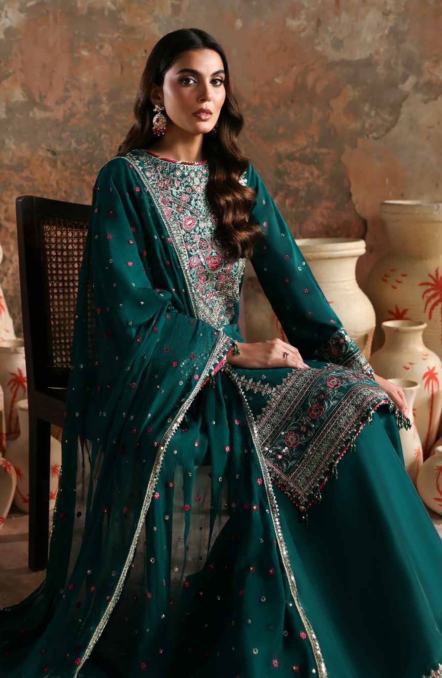 Afsana-e-Silk by Emaan Adeel Embroidered Raw Silk Unstitched 3 Piece Suit - ZEHNASEEB - ED25AFS - Green - Luxury Collection