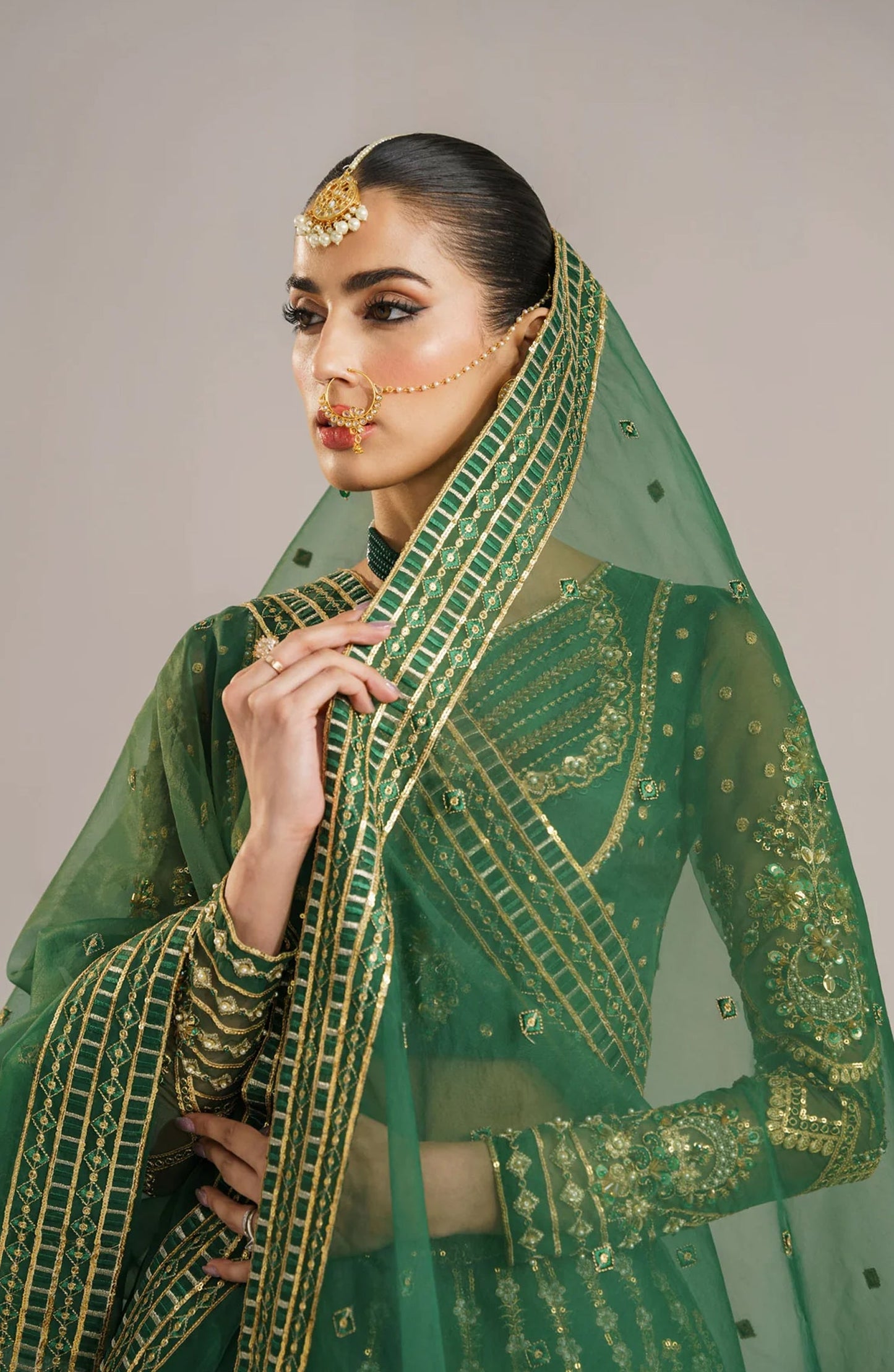 Afsana by Akbar Aslam Embroidered Organza Unstitched 3 Piece Suit - Shahul - AKA25AFS - Green - Festive Collection