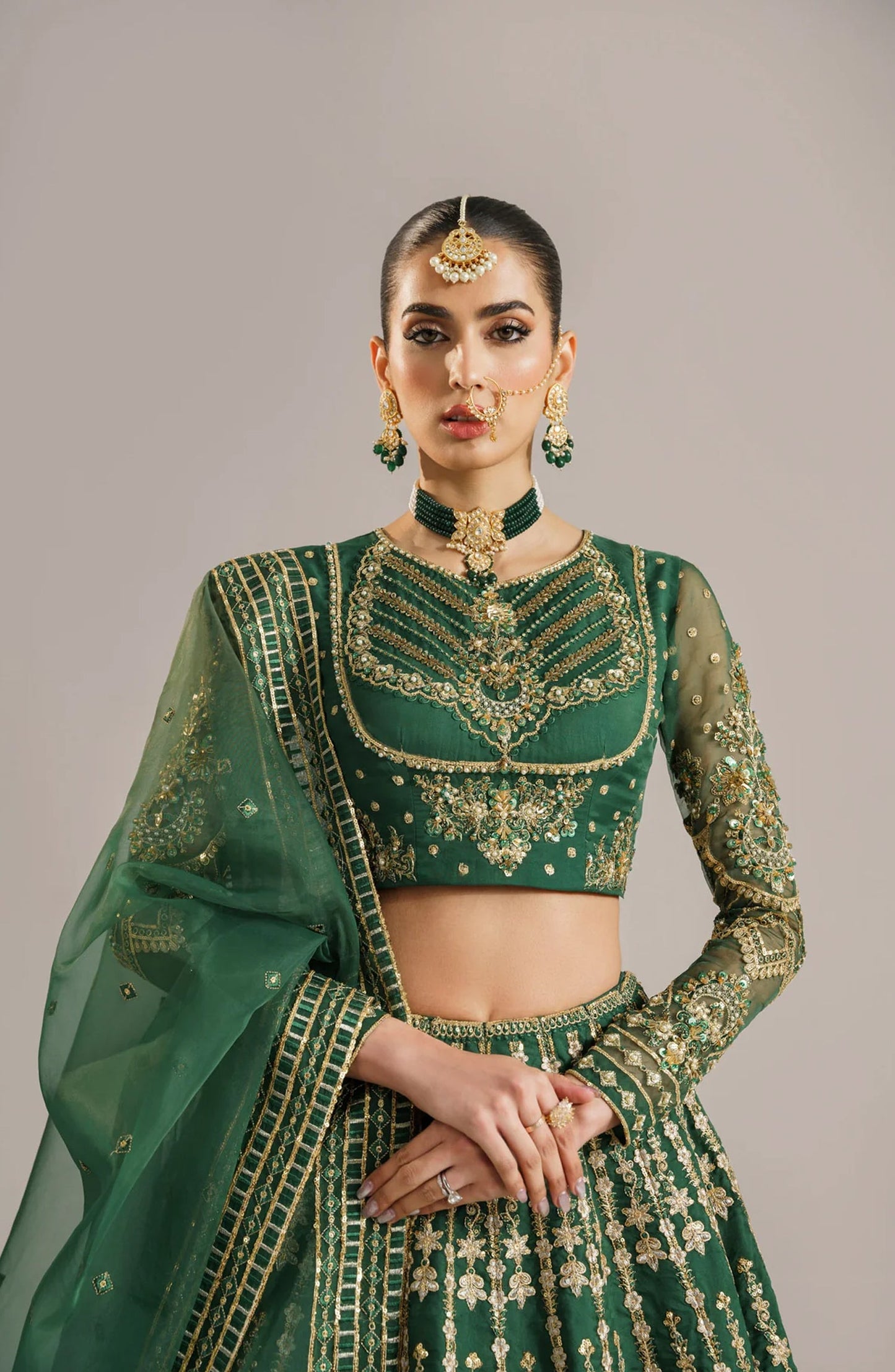 Afsana by Akbar Aslam Embroidered Organza Unstitched 3 Piece Suit - Shahul - AKA25AFS - Green - Festive Collection