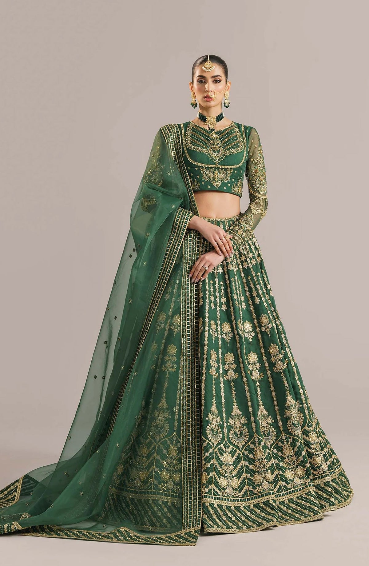 Afsana by Akbar Aslam Embroidered Organza Unstitched 3 Piece Suit - Shahul - AKA25AFS - Green - Festive Collection