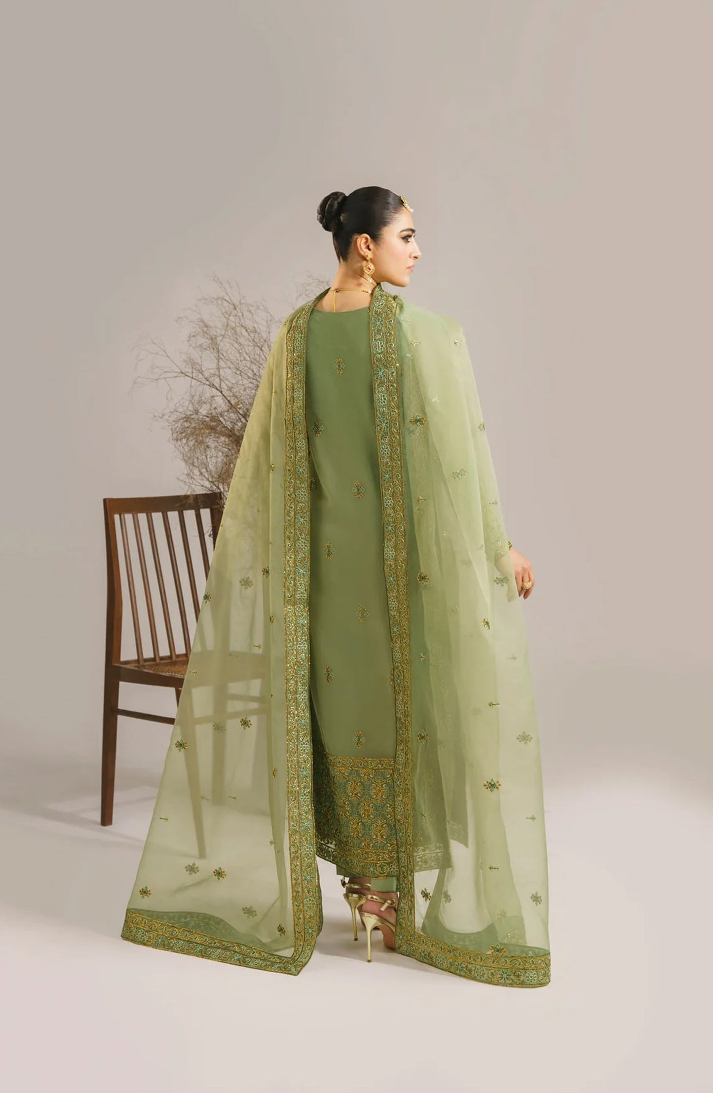 Afsana by Akbar Aslam Embroidered Organza Unstitched 3 Piece Suit - Fareena - AKA25AFS - Green - Festive Collection