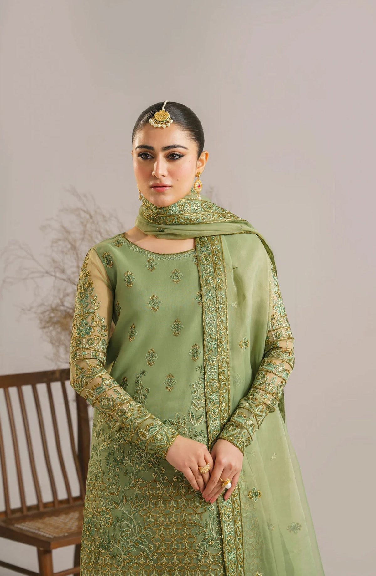 Afsana by Akbar Aslam Embroidered Organza Unstitched 3 Piece Suit - Fareena - AKA25AFS - Green - Festive Collection