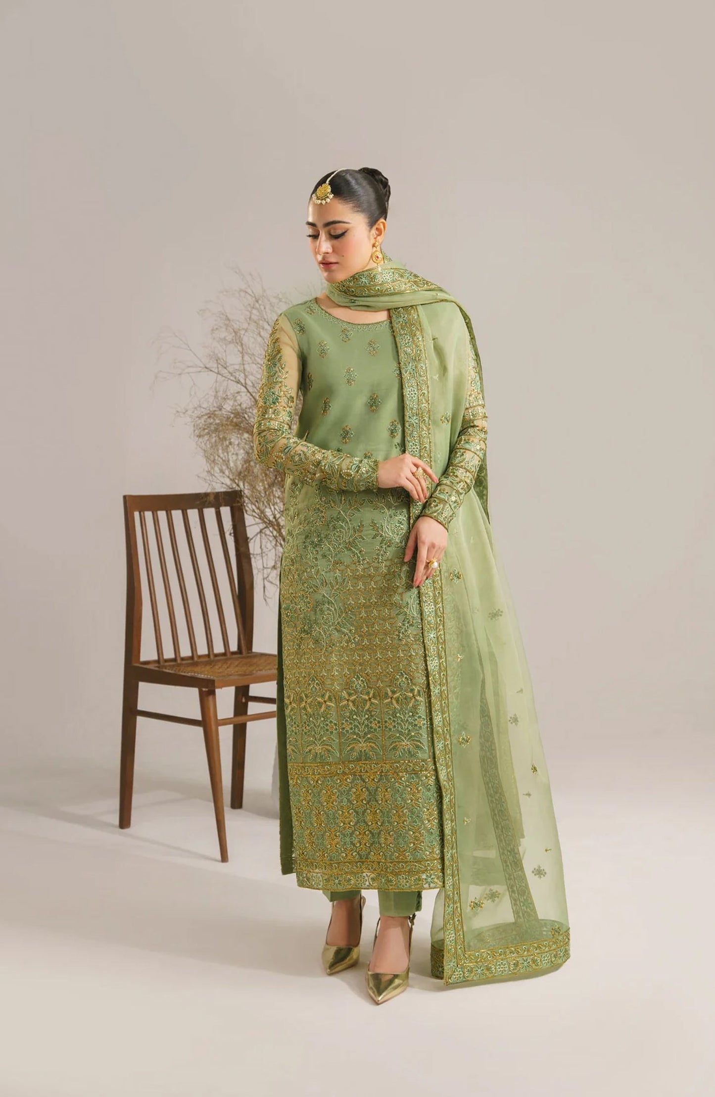 Afsana by Akbar Aslam Embroidered Organza Unstitched 3 Piece Suit - Fareena - AKA25AFS - Green - Festive Collection