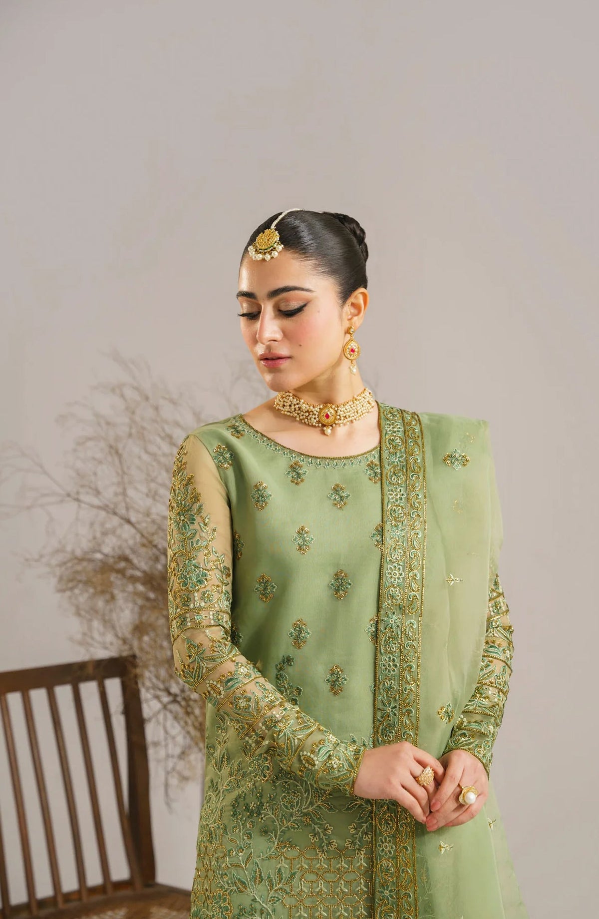 Afsana by Akbar Aslam Embroidered Organza Unstitched 3 Piece Suit - Fareena - AKA25AFS - Green - Festive Collection