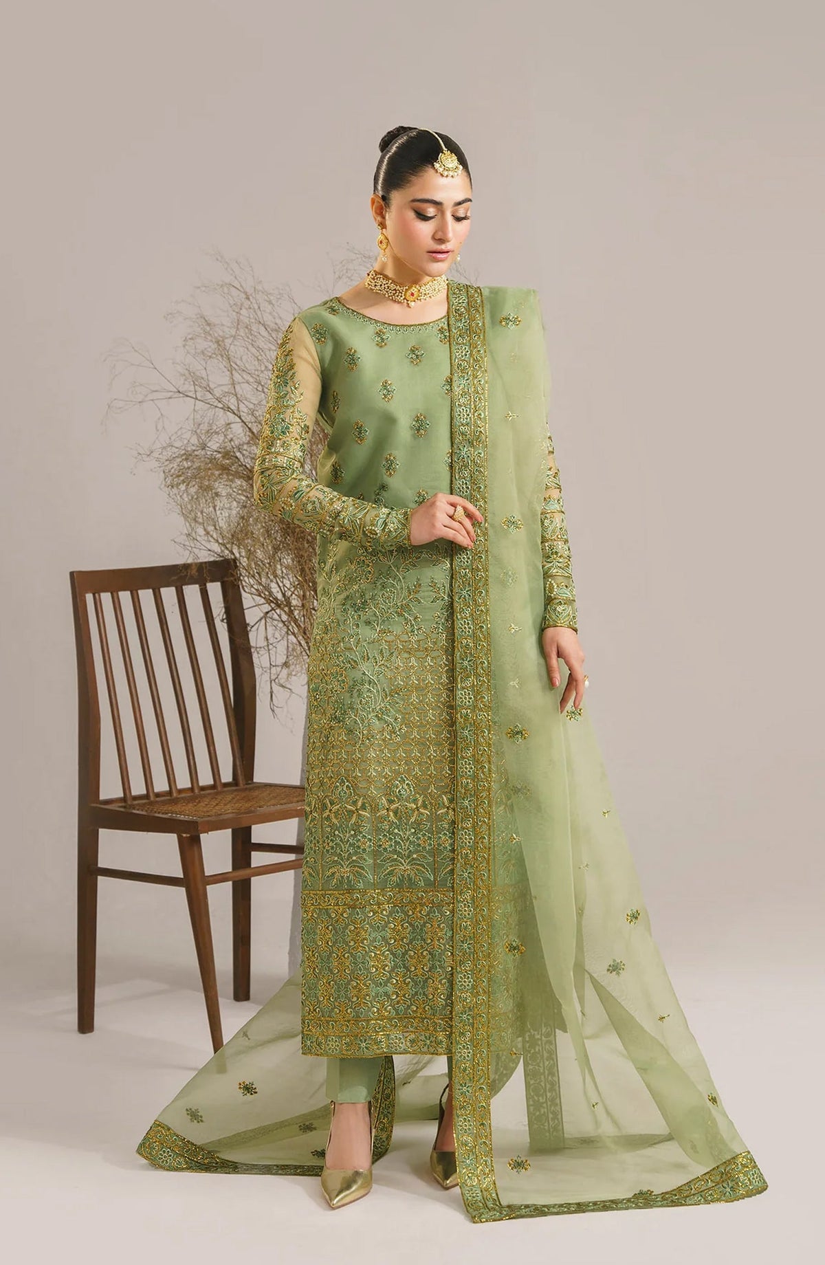 Afsana by Akbar Aslam Embroidered Organza Unstitched 3 Piece Suit - Fareena - AKA25AFS - Green - Festive Collection
