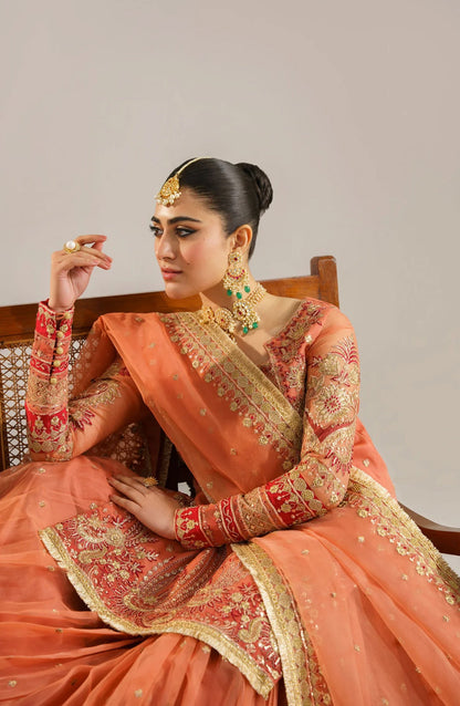 Afsana by Akbar Aslam Embroidered Organza Unstitched 3 Piece Suit - Begum Bano - AKA25AFS - Orange - Festive Collection