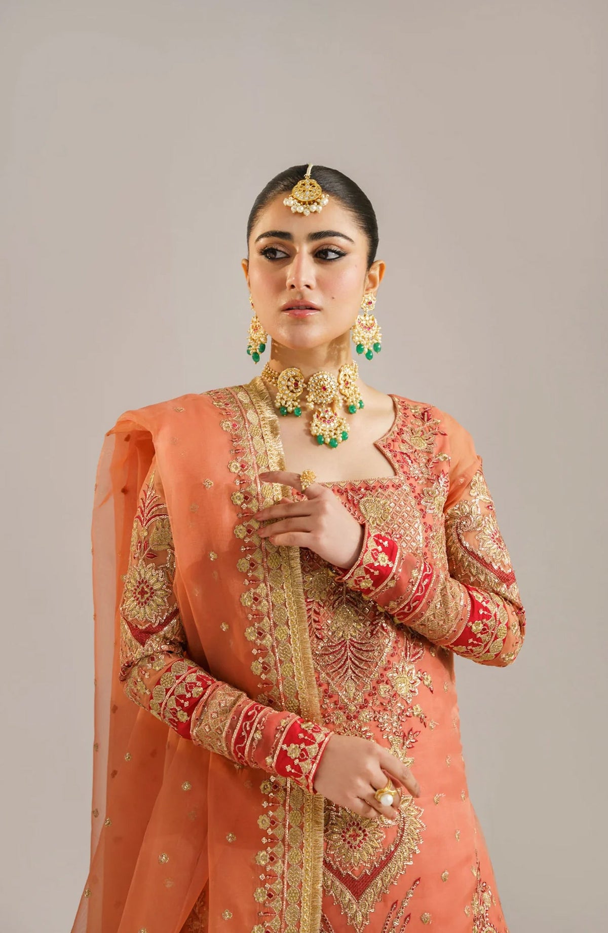 Afsana by Akbar Aslam Embroidered Organza Unstitched 3 Piece Suit - Begum Bano - AKA25AFS - Orange - Festive Collection