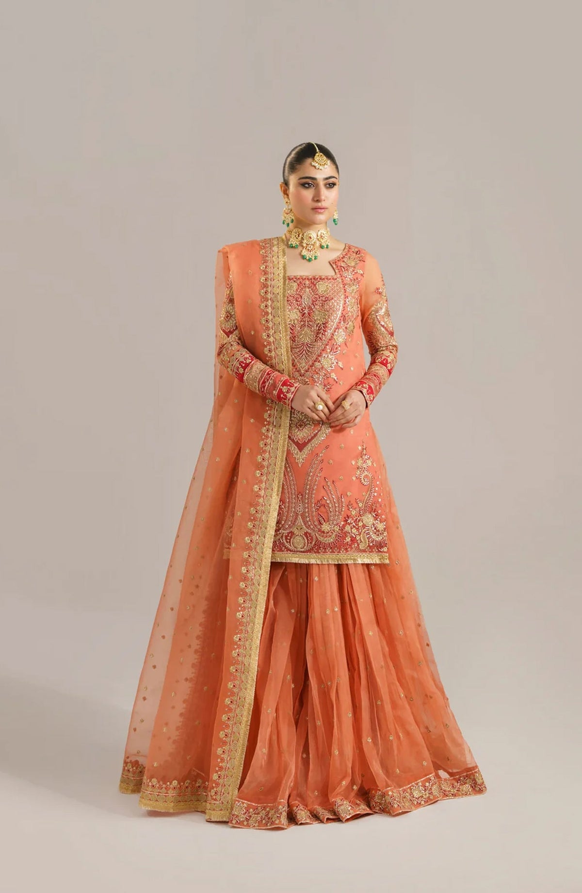 Afsana by Akbar Aslam Embroidered Organza Unstitched 3 Piece Suit - Begum Bano - AKA25AFS - Orange - Festive Collection